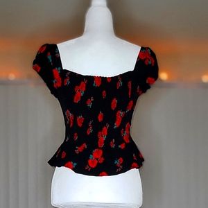 Zara rose puff sleeve crop top size M